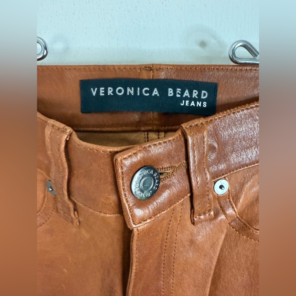 Veronica Beard Kate skinny genuine leather pants in cognac 24 - Picture 5 of 10